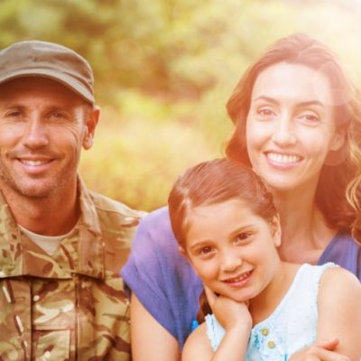 Portrait of army man with family
